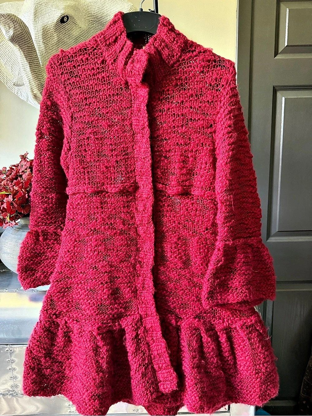 Free People Textured Knit Snap Front Sweater Coat in Red Like New